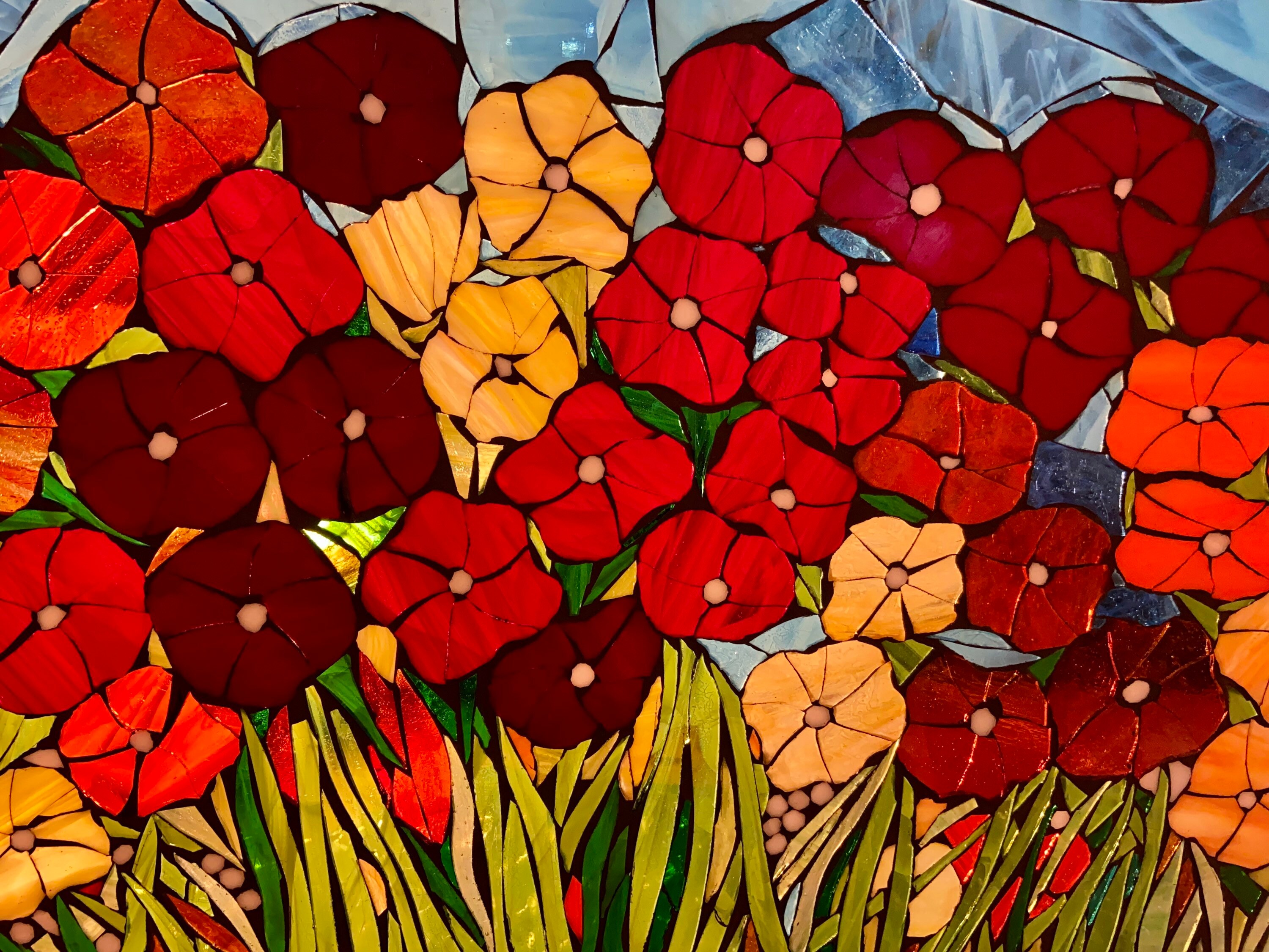 Poppy Window, Poppy Mosaic, Stained Glass Window, Flower Art, Poppy Art