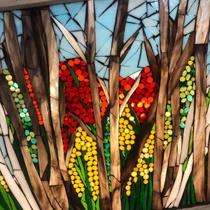 Birch Trees stained glass forest. Mosaic window. Gift idea for a tree lover. Winter art scenes. Window pane art. SALE PRICE