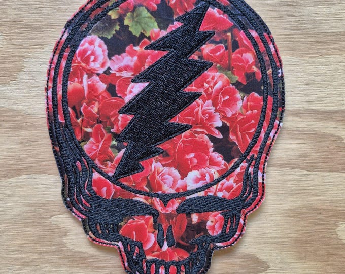 Large handmade Scarlet Begonias embroidered sew on patch