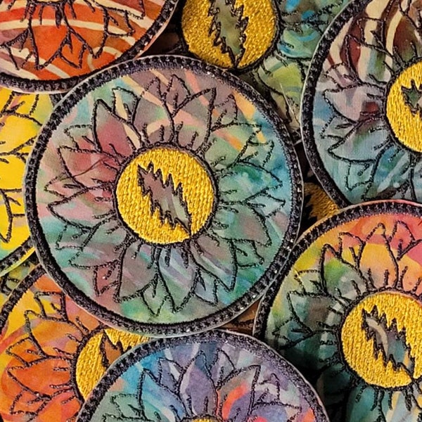 Colorful Sunflower handmade sew on embroidered patch