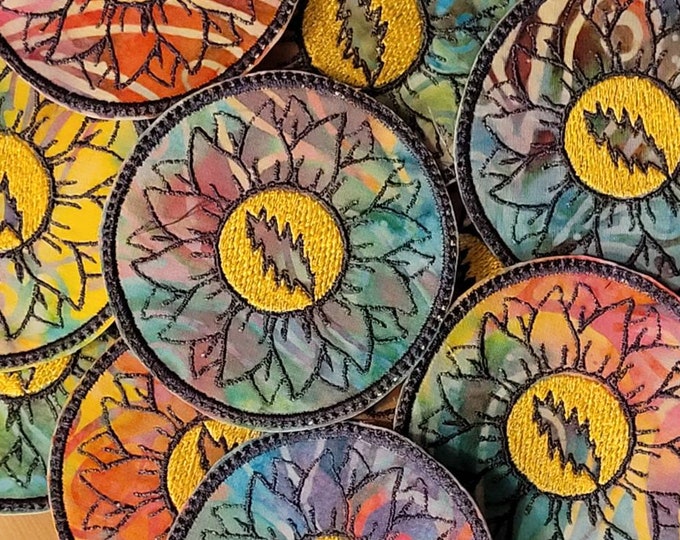 Colorful Sunflower handmade sew on embroidered patch