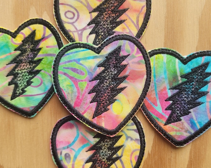 Lightning bolt heart sew on patch