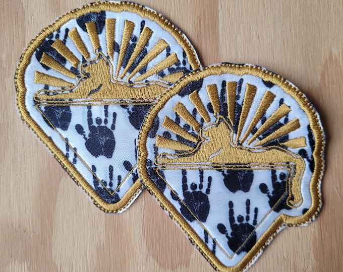 Gold Cat over the jerry hands handmade sew on patch