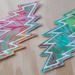 bolt handmade sew on patch, embroidered on Batik fabric choice of thread color image 2