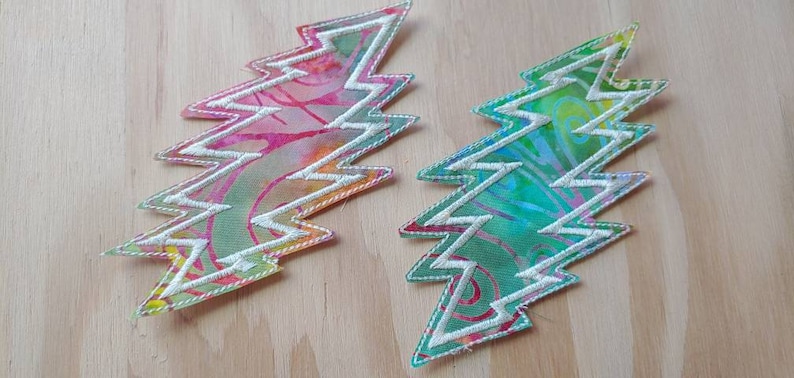 bolt handmade sew on patch, embroidered on Batik fabric choice of thread color image 2
