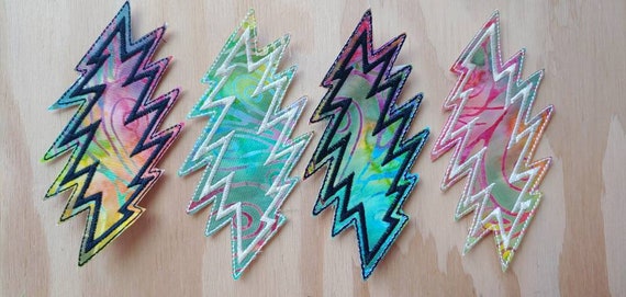 bolt handmade sew on patch, embroidered on Batik fabric choice of thread color