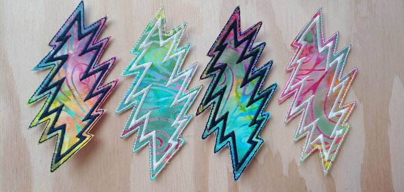bolt handmade sew on patch, embroidered on Batik fabric choice of thread color image 1