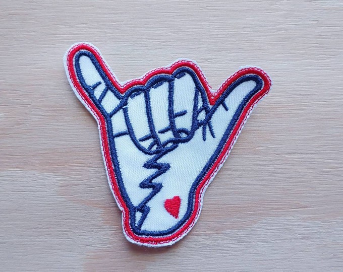 Hang Loose embroidered patches Shaka tjovitjo hand sign bolt heart handmade embroidered sew on patch