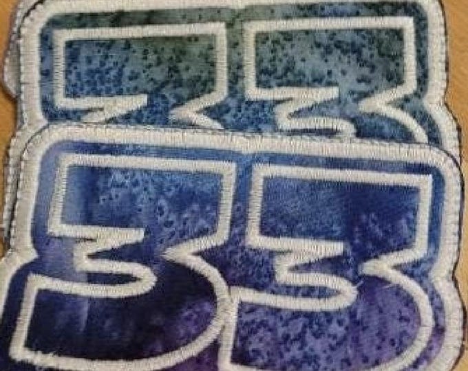 Handmade "33" Sew On Patch: Silver or Glow-in-the-Dark Thread