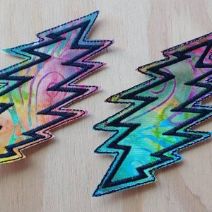 bolt handmade sew on patch, embroidered on Batik fabric choice of thread color image 3