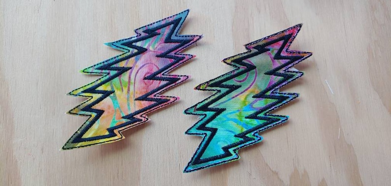 bolt handmade sew on patch, embroidered on Batik fabric choice of thread color image 3