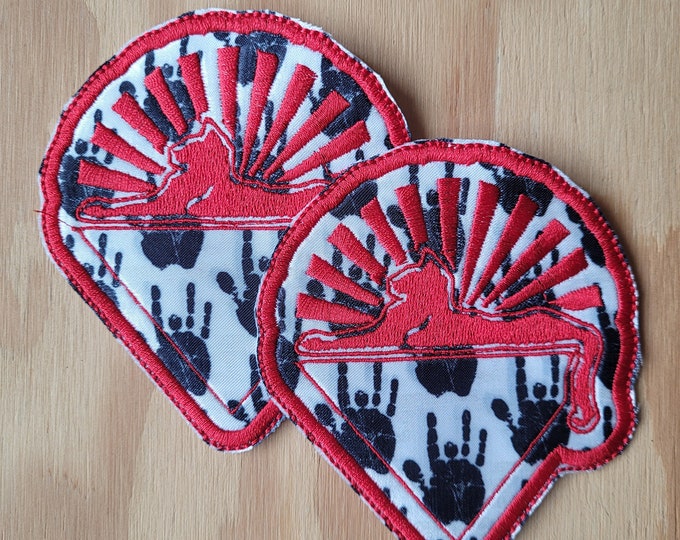 Red Cat over the jerry hands handmade sew on patch