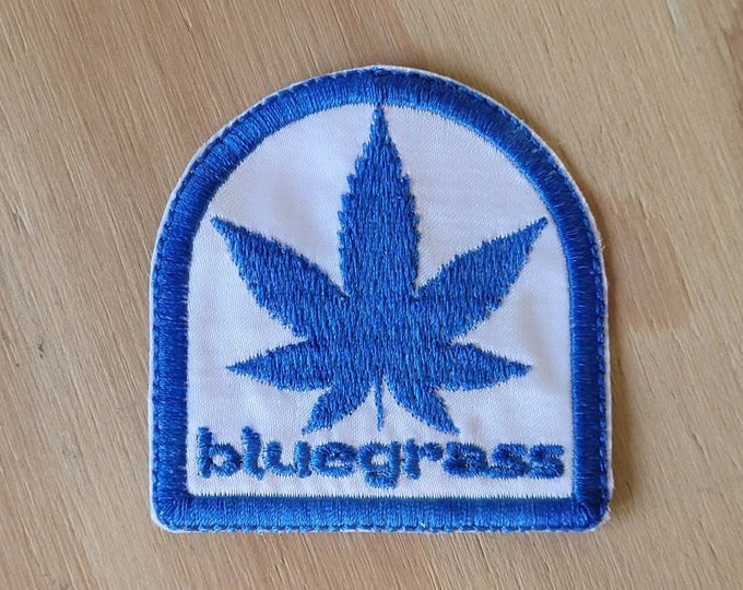 Bluegrass Blue Pot Leaf handmade embroidered sew on patch