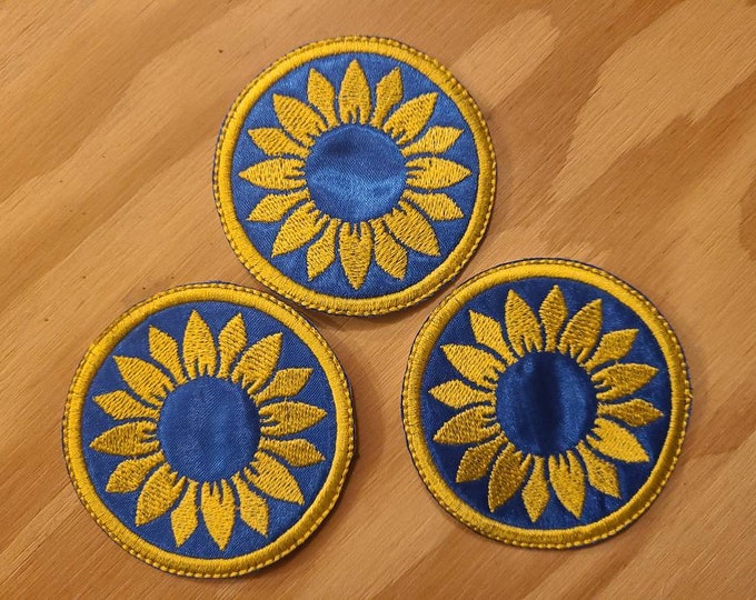 One Sunflower embroidered sew on  patch stitched in Ukraine colors