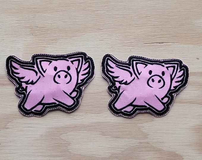 Flying Pig handmade sew on embroidered patch