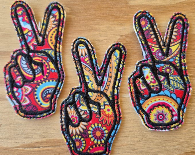 Peace hand sign handmade embroidered sew on patch