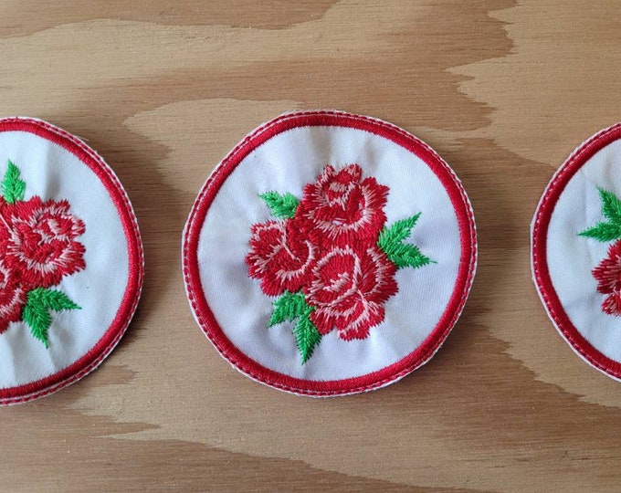 Roses sew on patch, handmade, embroidered