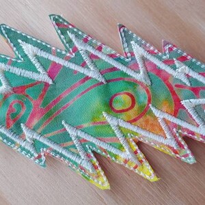 bolt handmade sew on patch, embroidered on Batik fabric choice of thread color image 5