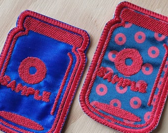 Gestickter Glasaufnäher: Donut oder blauer Stoff
