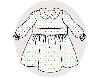 baby ruffle frill sleeve dress sewing  pattern pdf, girls sewing patterns, baby dress pattern, pdf sewing patterns