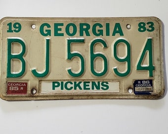 Vintage 1983 Georgia License Plate: Pickens County Vehicle Tag FREE SHIPPING!