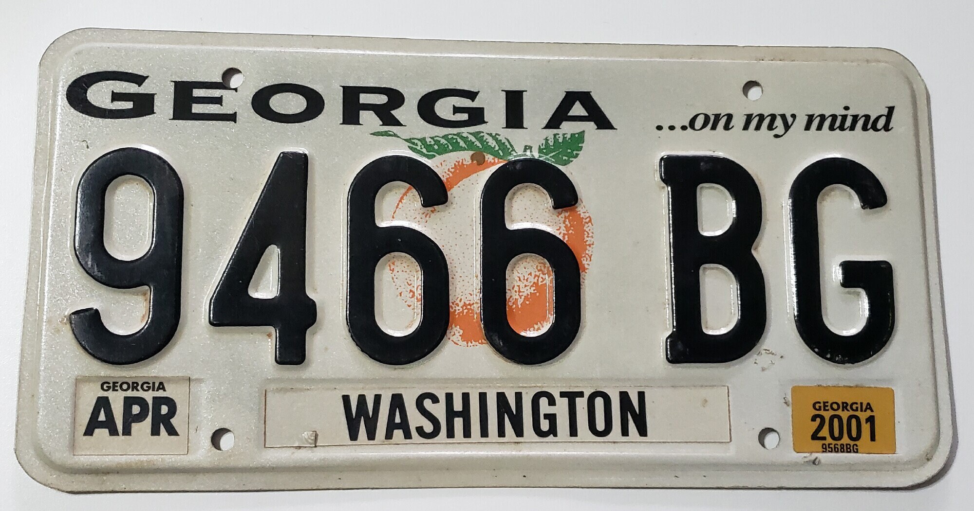 Vintage 2001 Georgia License Plate: Washington County Vehicle Tag