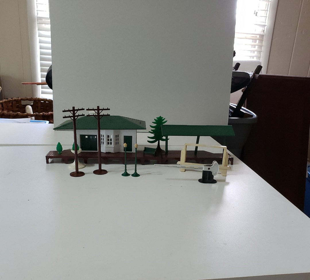 Vintage Toy Train Accessories Kit With RR Station, Freight Station