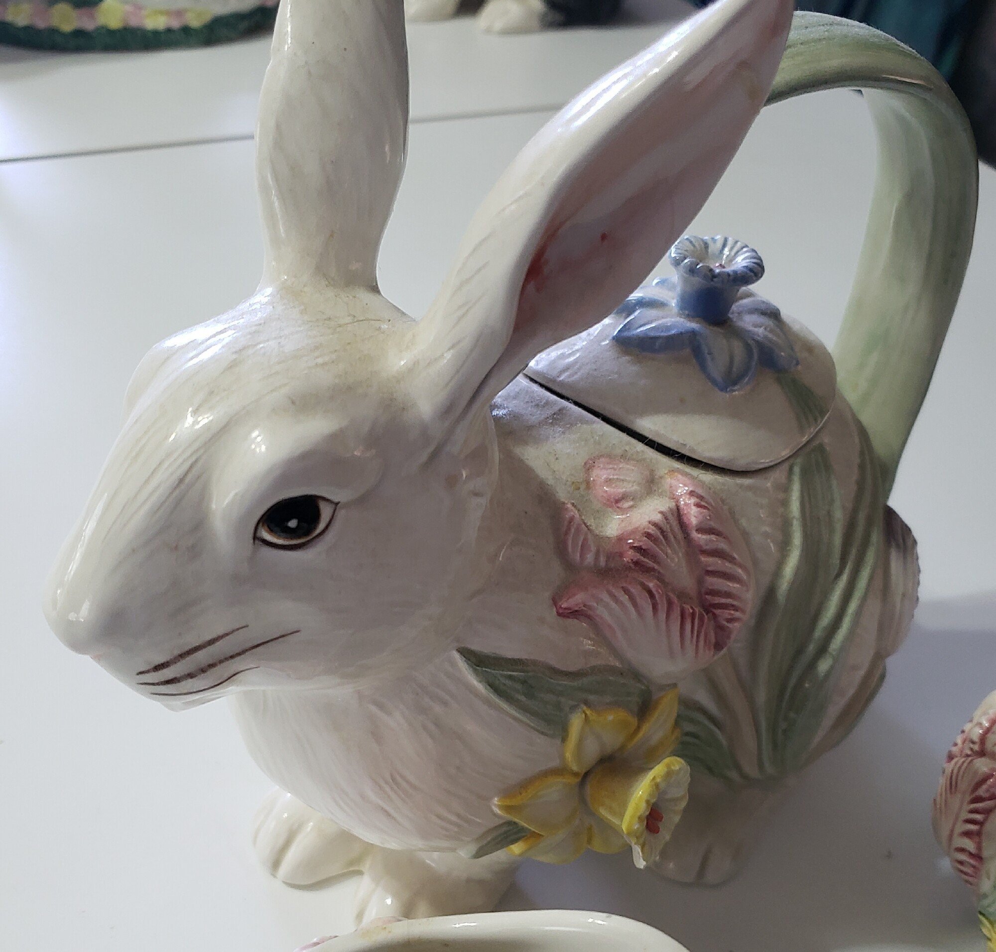 Vintage Bunny Rabbit Tea Set, Includes Tea Pot, Creamer, and Sugar Bowl