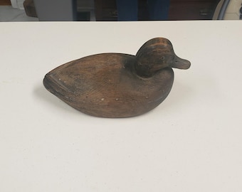 Vintage Brown Wooden Duck Decoy with Glass Eyes FREE SHIPPING!