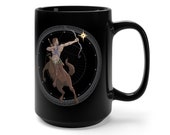 Sagittarius Mugs, Astrology Mug for Zodiac Fans, 15oz Large Ceramic Black Mug 15oz