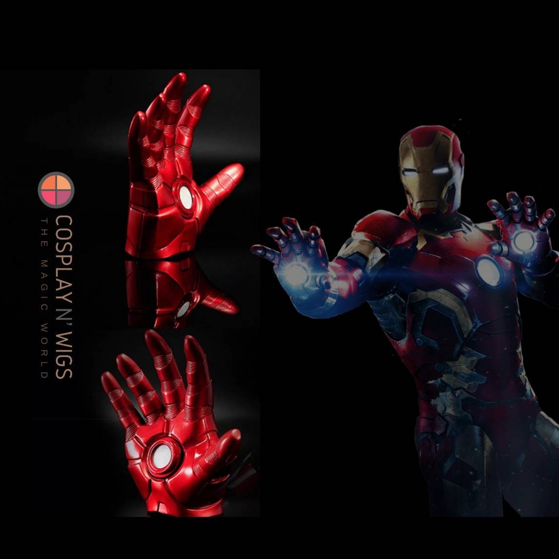Iron Man Halloween Cosplay Gauntlet Gloves LED Left//Right Hand 1:1 Adult Gloves
