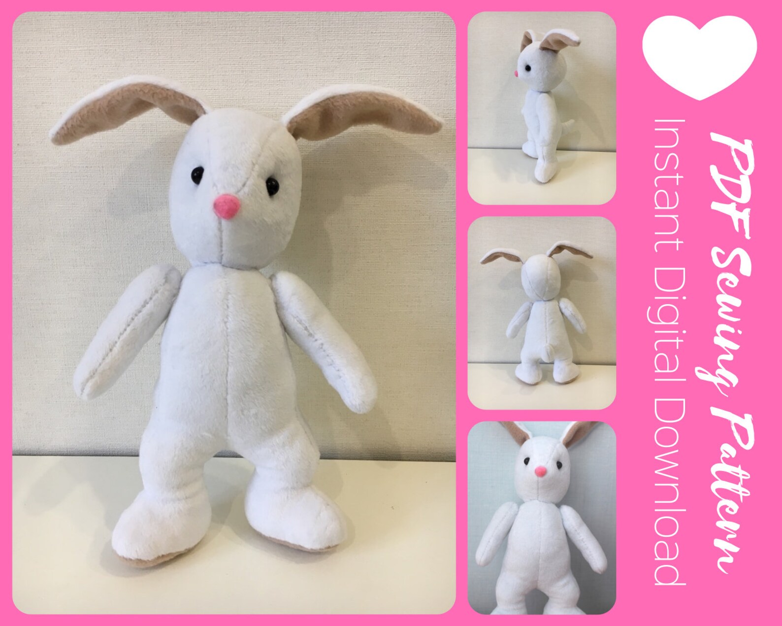 Rabbit Toy Sewing Pattern PDF, Rabbit Easter Bunny Pattern, Stuffed