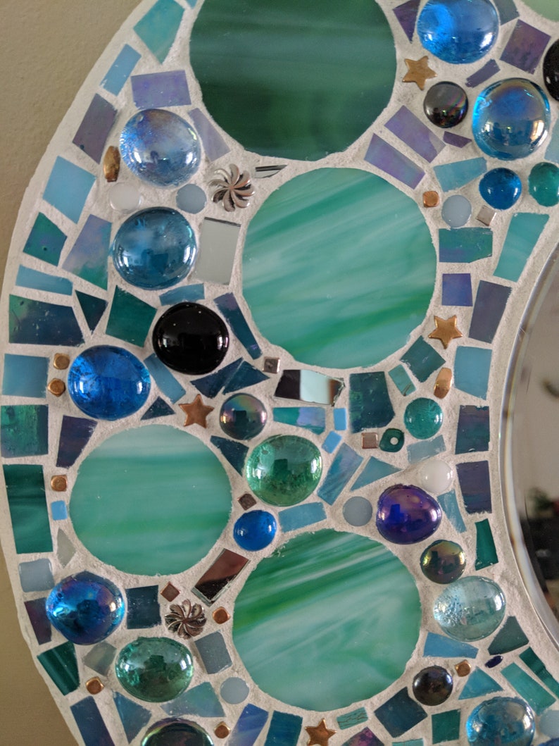 Stained Glass Mirror Mosaic Mirror Circular Iridescent Etsy