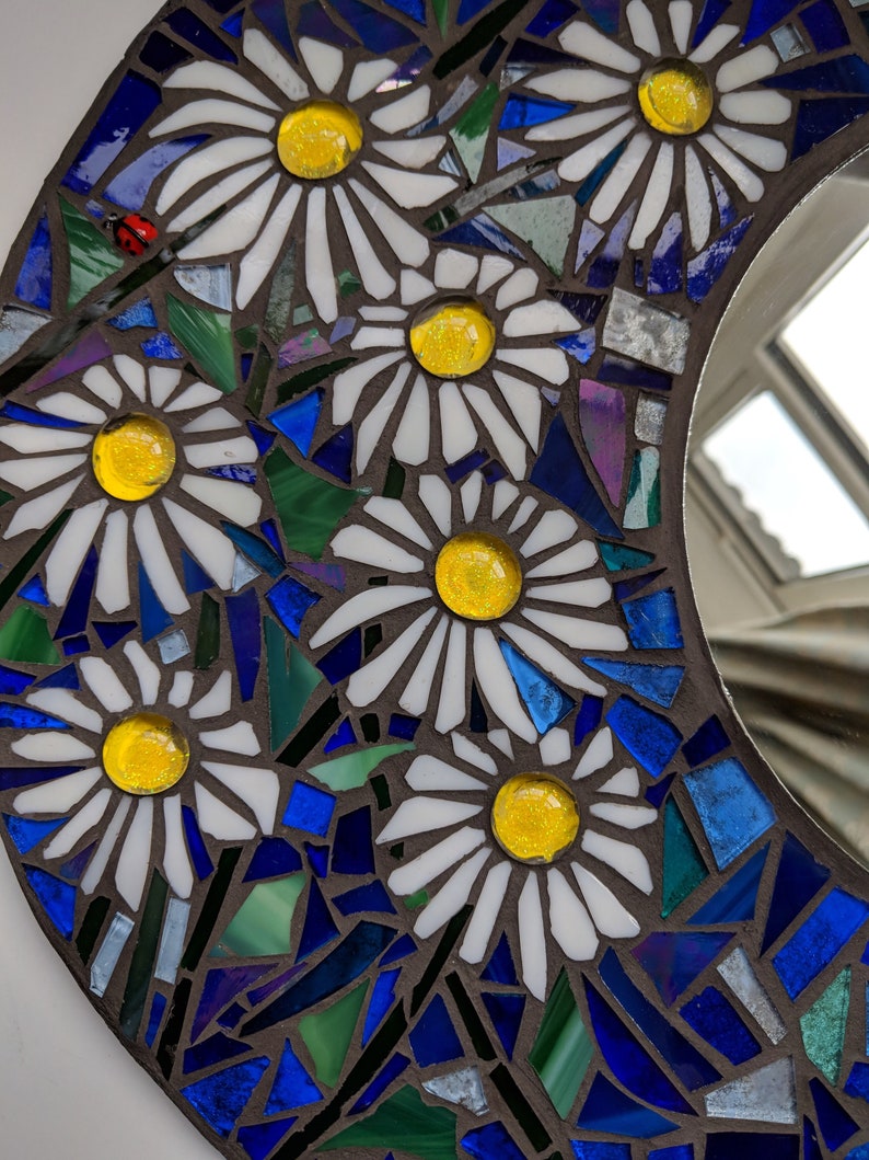Stained Glass Daisy Mirror Mosaic Mirror Circular Mosaic Etsy