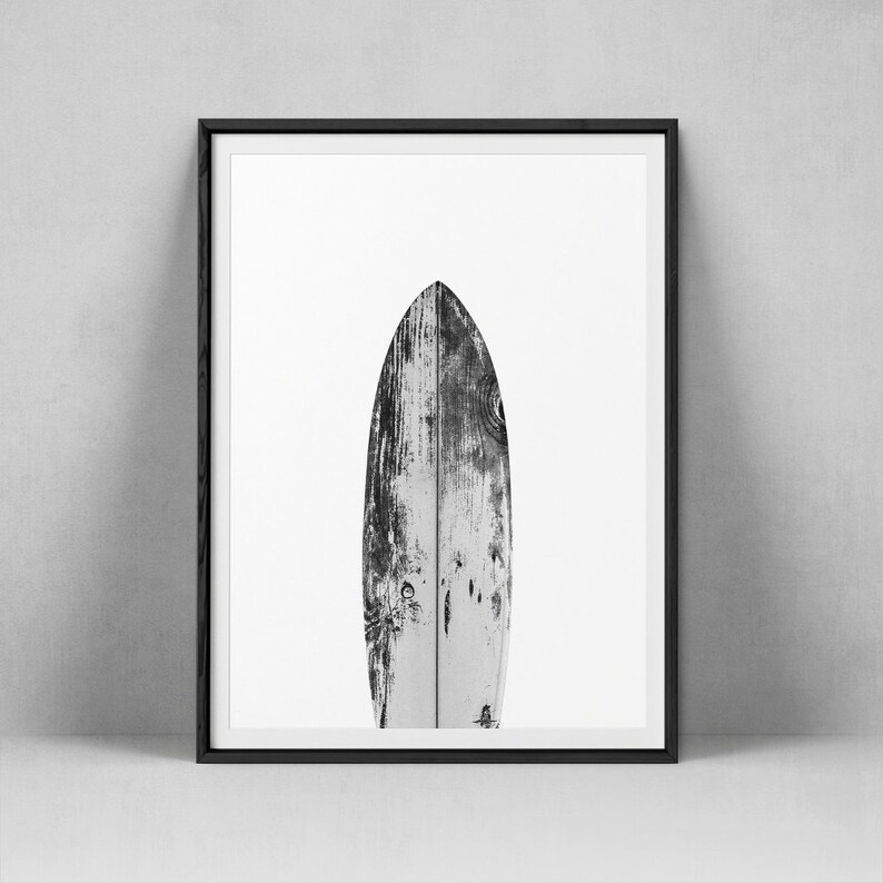 Large Surfboard Print Surfboard Wall Art Black And White Etsy