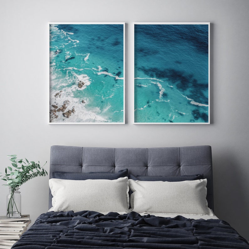 Wall Decor Modern Wall Art Ocean Print Set Of 2 Prints Etsy
