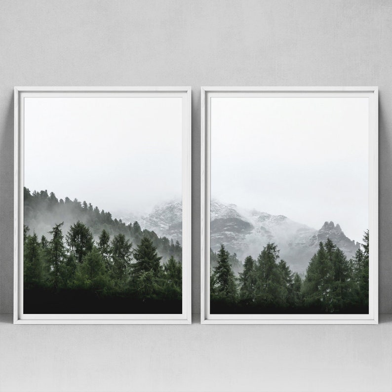 Set of 2 Forest Print Set of 2 Landscape Art Green Forest Etsy
