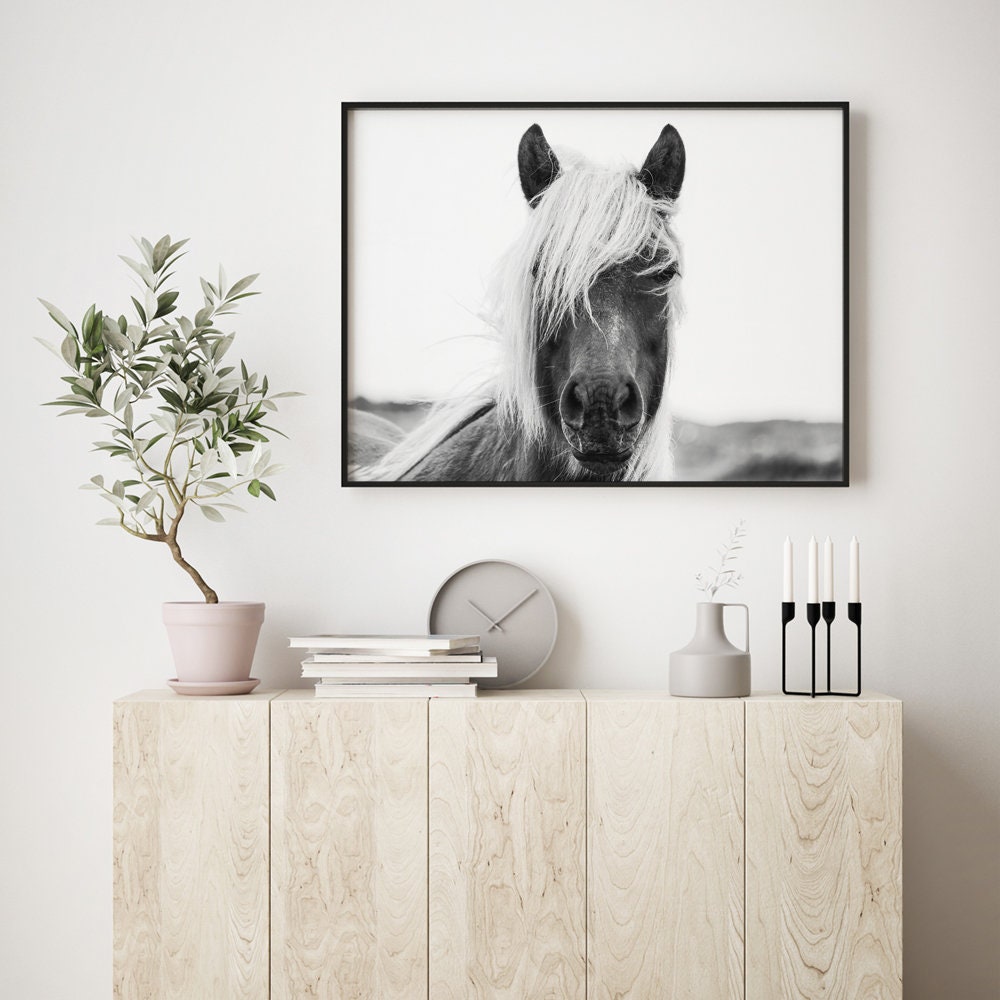 Black And White Horse Print Horse Wall Art Animal Poster | Etsy