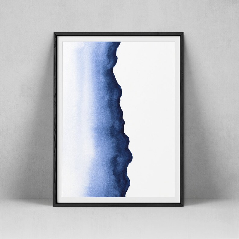 Abstract Watercolour Decor Minimalist Wall Art Dark Blue Art Etsy