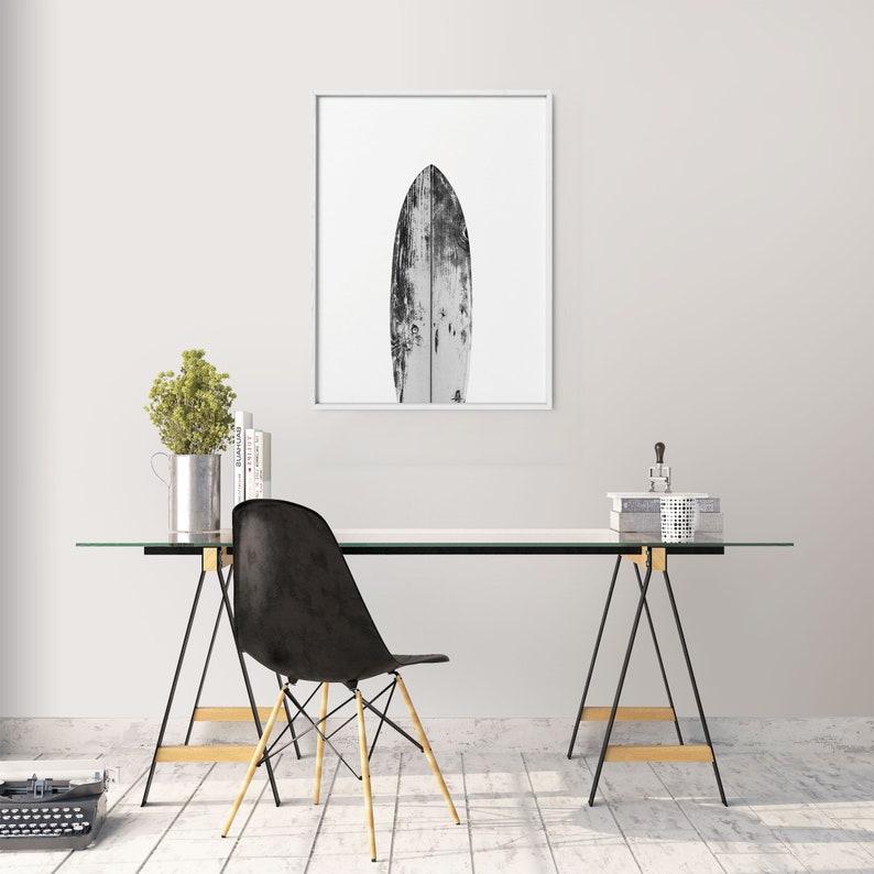Large Surfboard Print Surfboard Wall Art Black And White Etsy