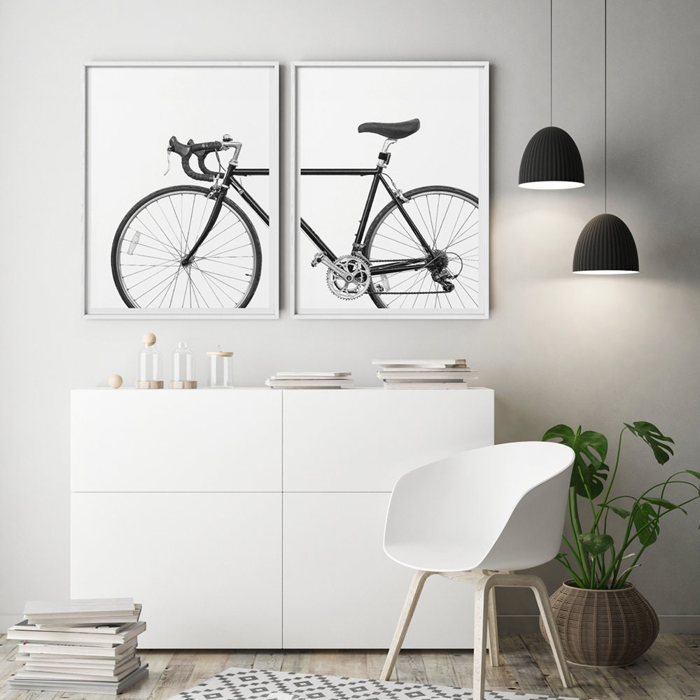 2 Piece Bike Print Bicycle Wall Art Set Of 2 Prints Black | Etsy
