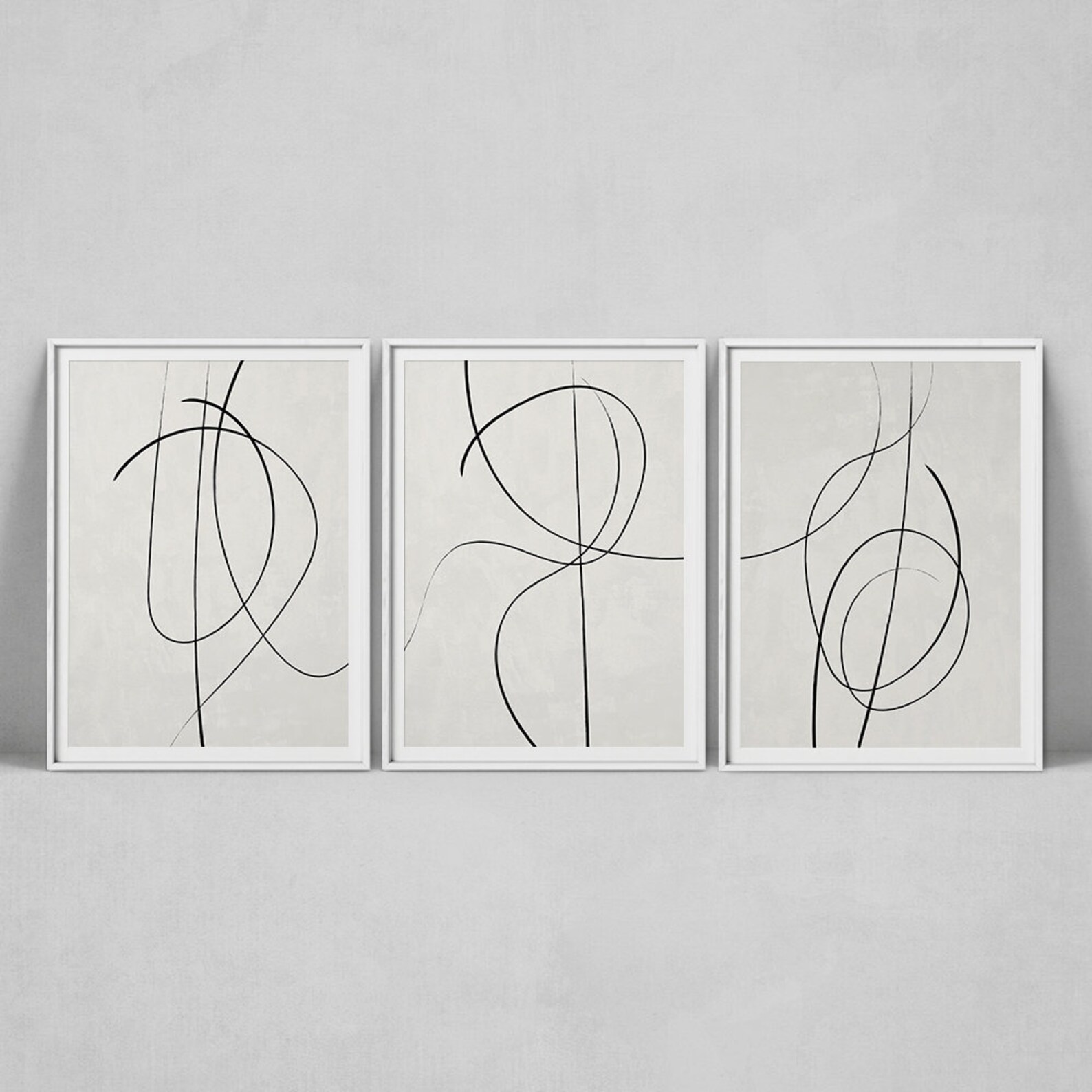 Black And White Abstract Line Art Set Of 3 Abstract Prints Etsy