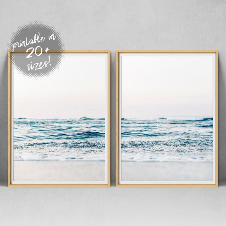 Set Of 2 Prints Beach Print Piece Coastal Wall Art Ocean Decor Printable Sea Home Waves