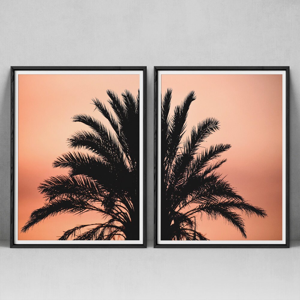 Black Palm Print Set of 2 Tropical Printable Wall Art Etsy