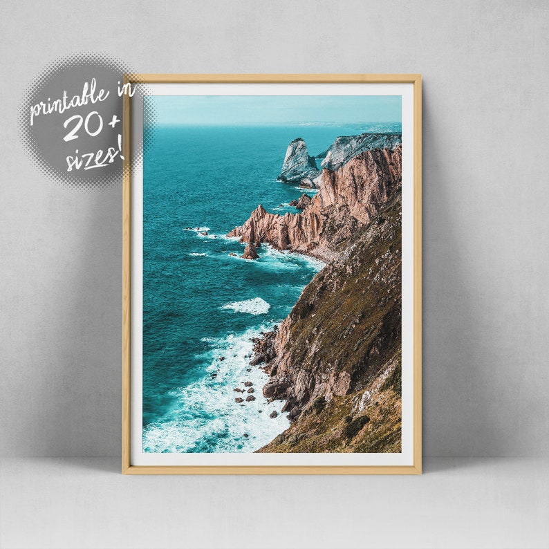 Teal Ocean Print Rocky Coast Wall Art Coastal Wall Decor Etsy