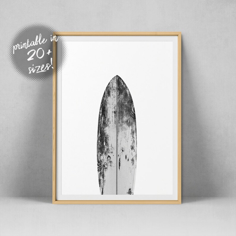 Large Surfboard Print Wall Art Black And White Image 0