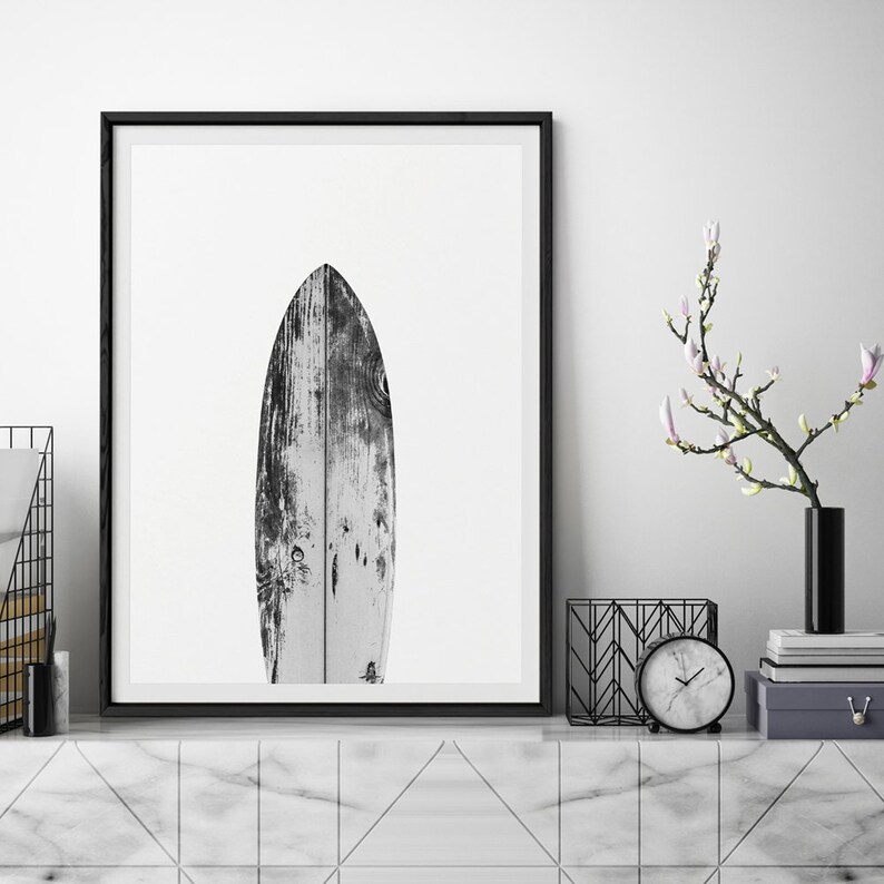 Large Surfboard Print Surfboard Wall Art Black And White Etsy