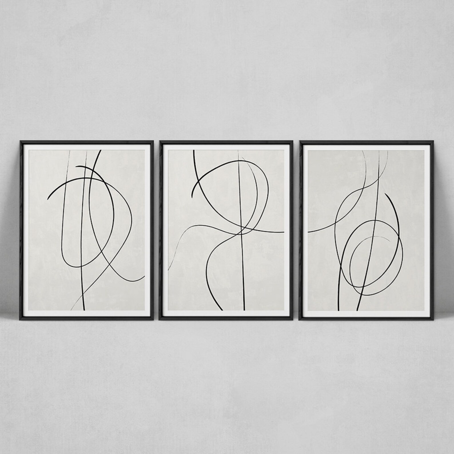 Black And White Abstract Line Art Set Of 3 Abstract Prints Etsy