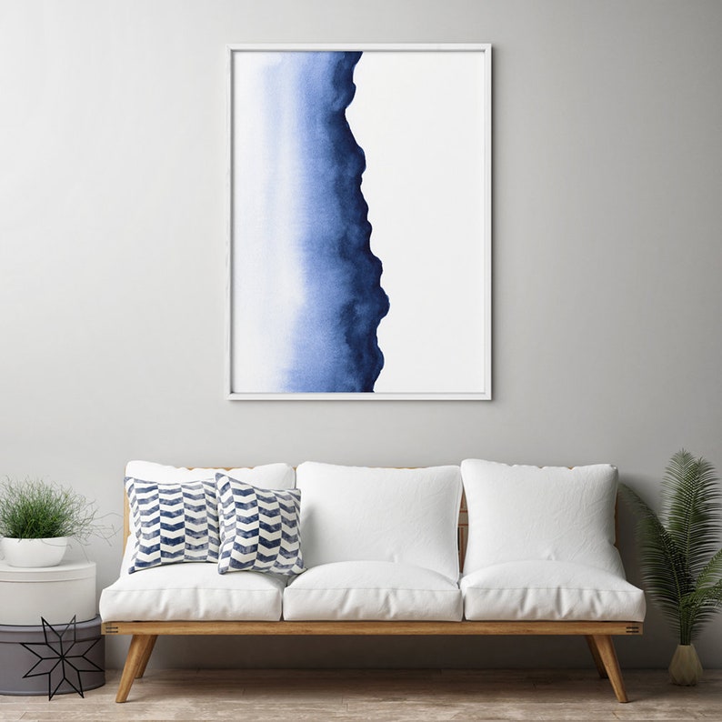 Abstract Watercolour Decor Minimalist Wall Art Dark Blue Art Etsy