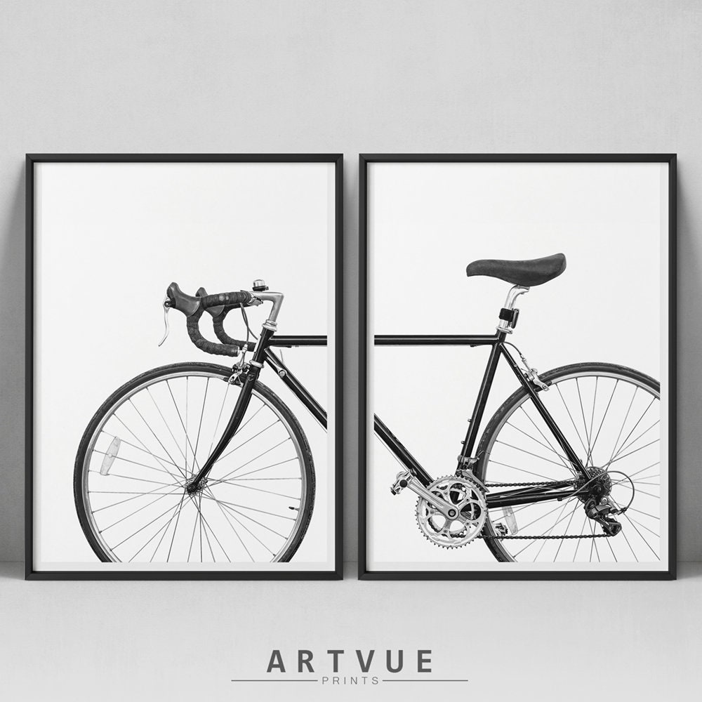 2 Piece Bike Print Bicycle Wall Art Set Of 2 Prints Black | Etsy